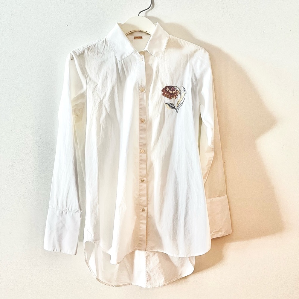 Adam Lippes Womens Stitch Embroidered Button Down Shirt White 2